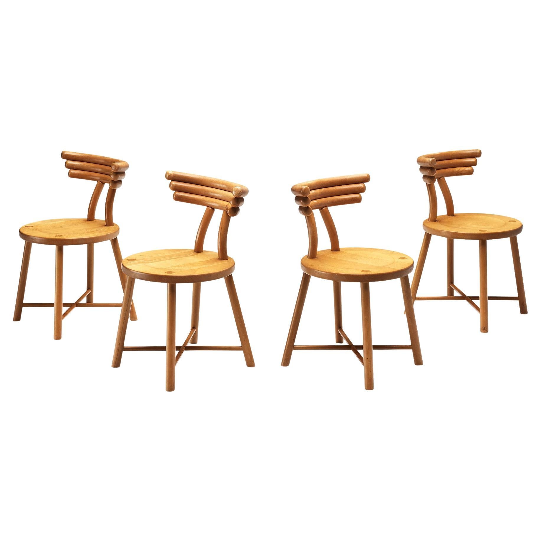Set of Four Modern Dining Chairs With Round Backrests For Sale
