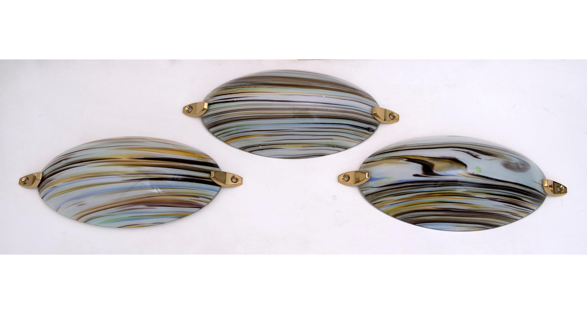 Set of Four Modern Italian Murano Glass Calcedonio and Brass Sconces, 1980s 6
