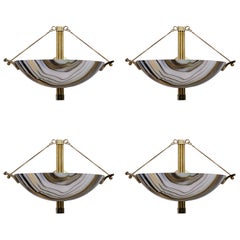 Set of Four Modern Italian Murano Glass Calcedonio and Brass Sconces, 1980s