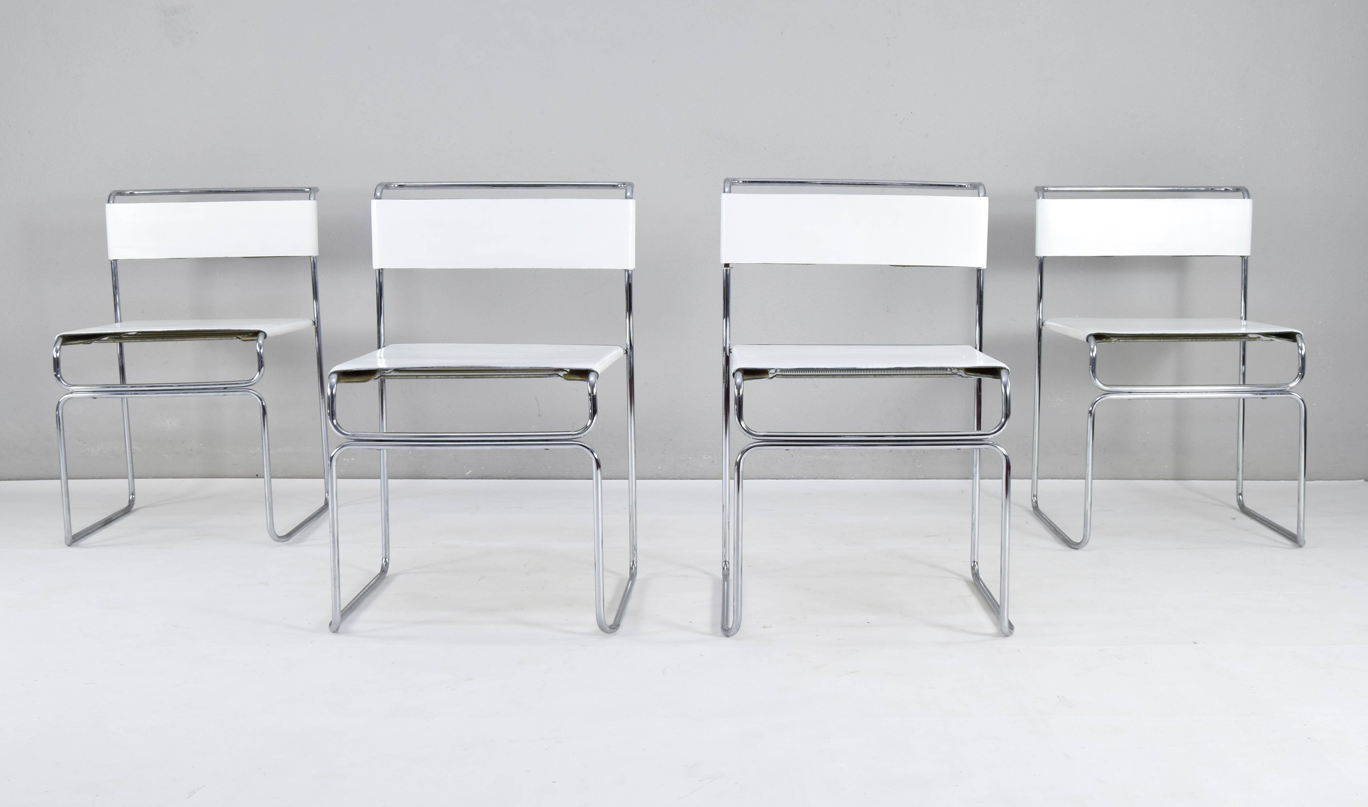Mid-Century Modern Set of Four Modern Italian White Leather Libellula Chairs by Giovanni Carini 70s