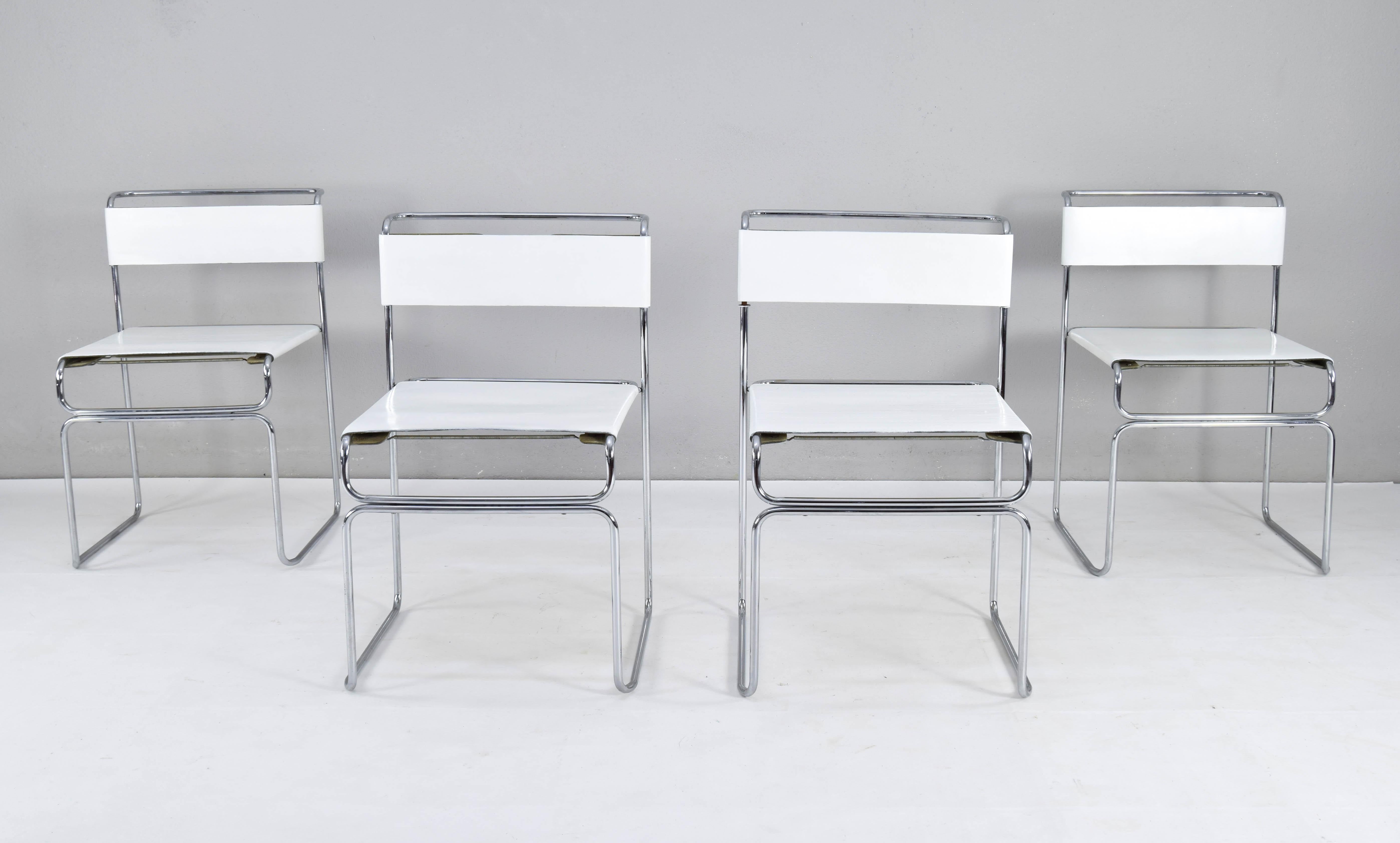 Set of Four Modern Italian White Leather Libellula Chairs by Giovanni Carini 70s In Good Condition In Escalona, Toledo