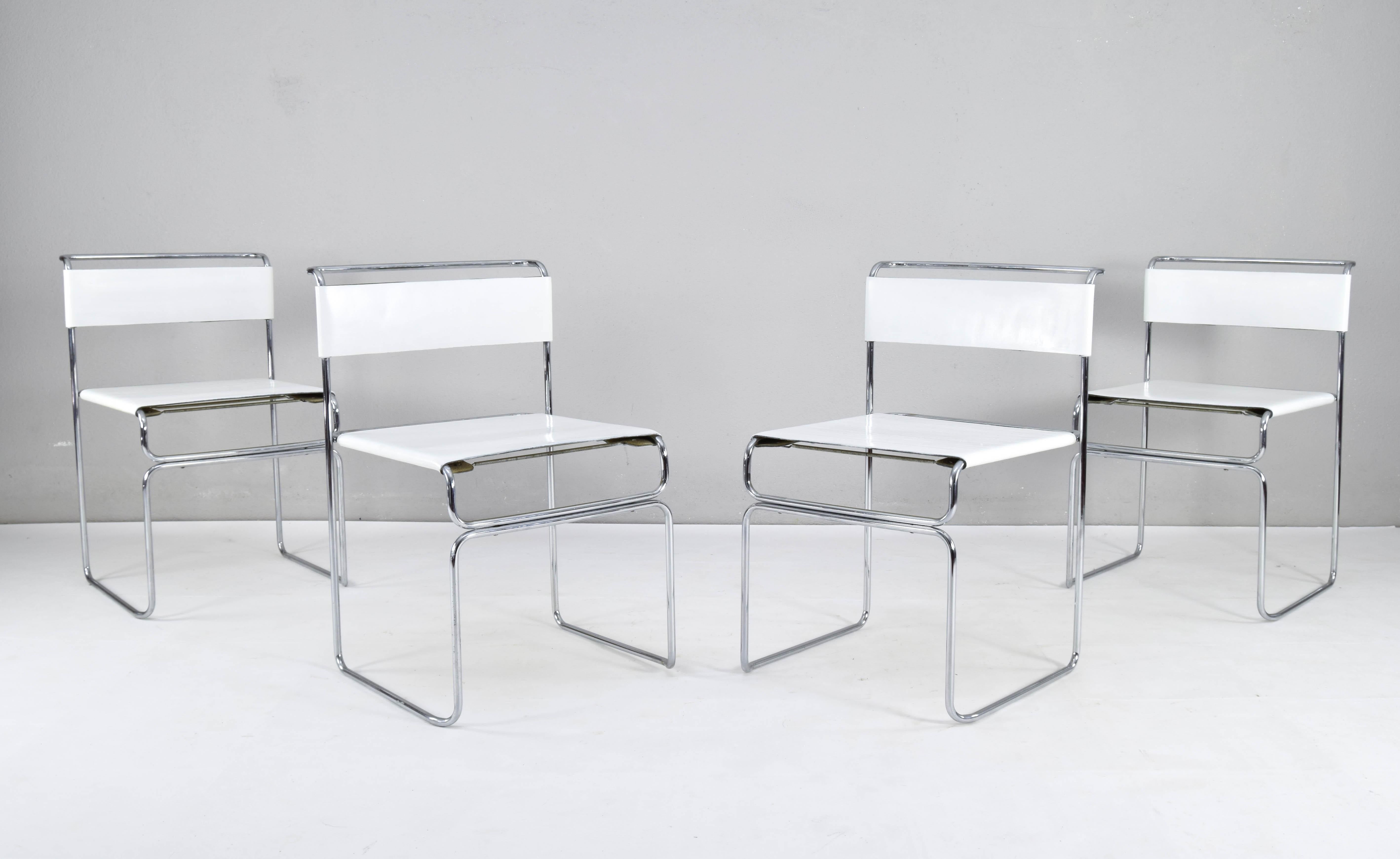 20th Century Set of Four Modern Italian White Leather Libellula Chairs by Giovanni Carini 70s