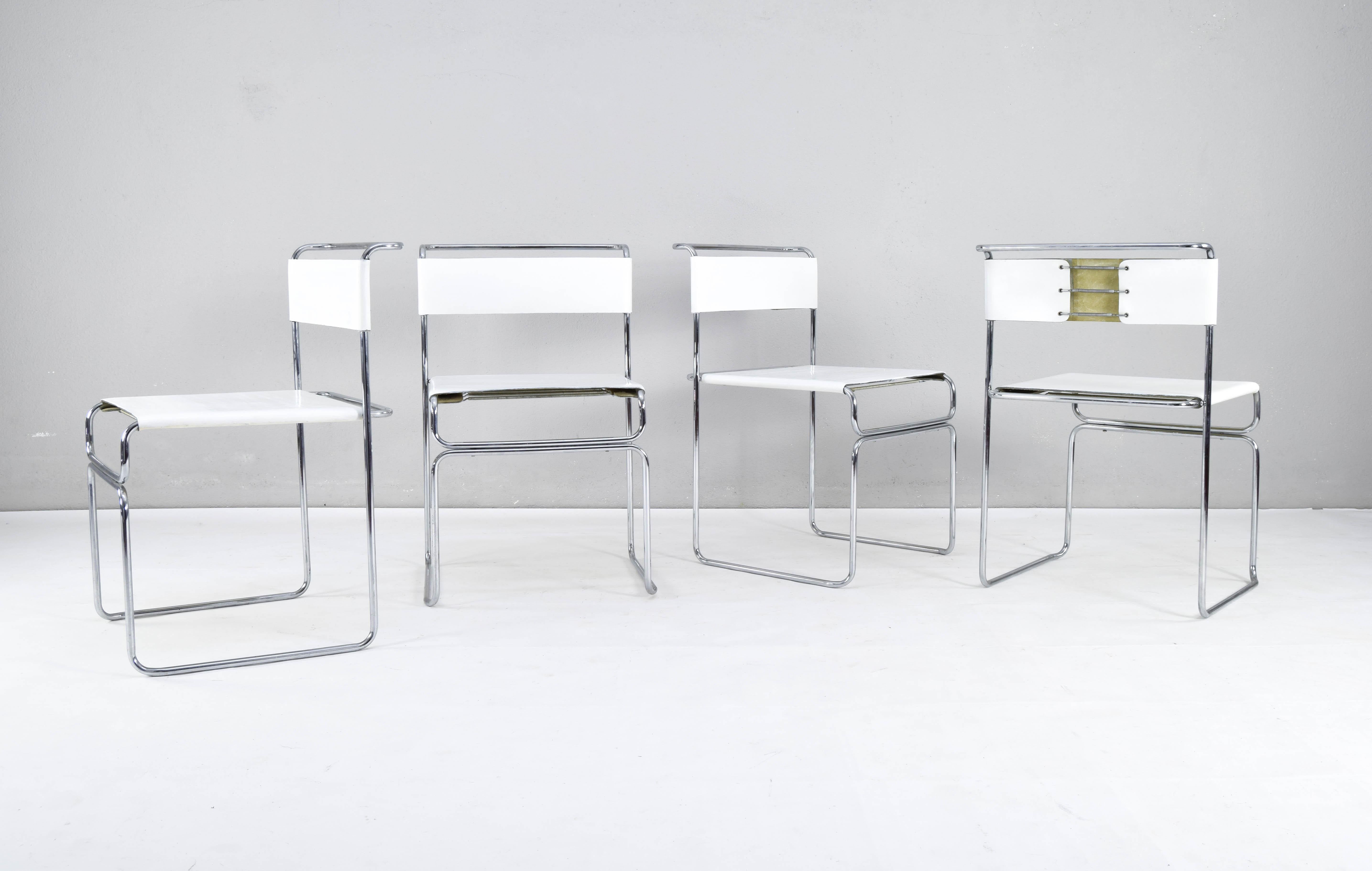 Set of Four Modern Italian White Leather Libellula Chairs by Giovanni Carini 70s 1
