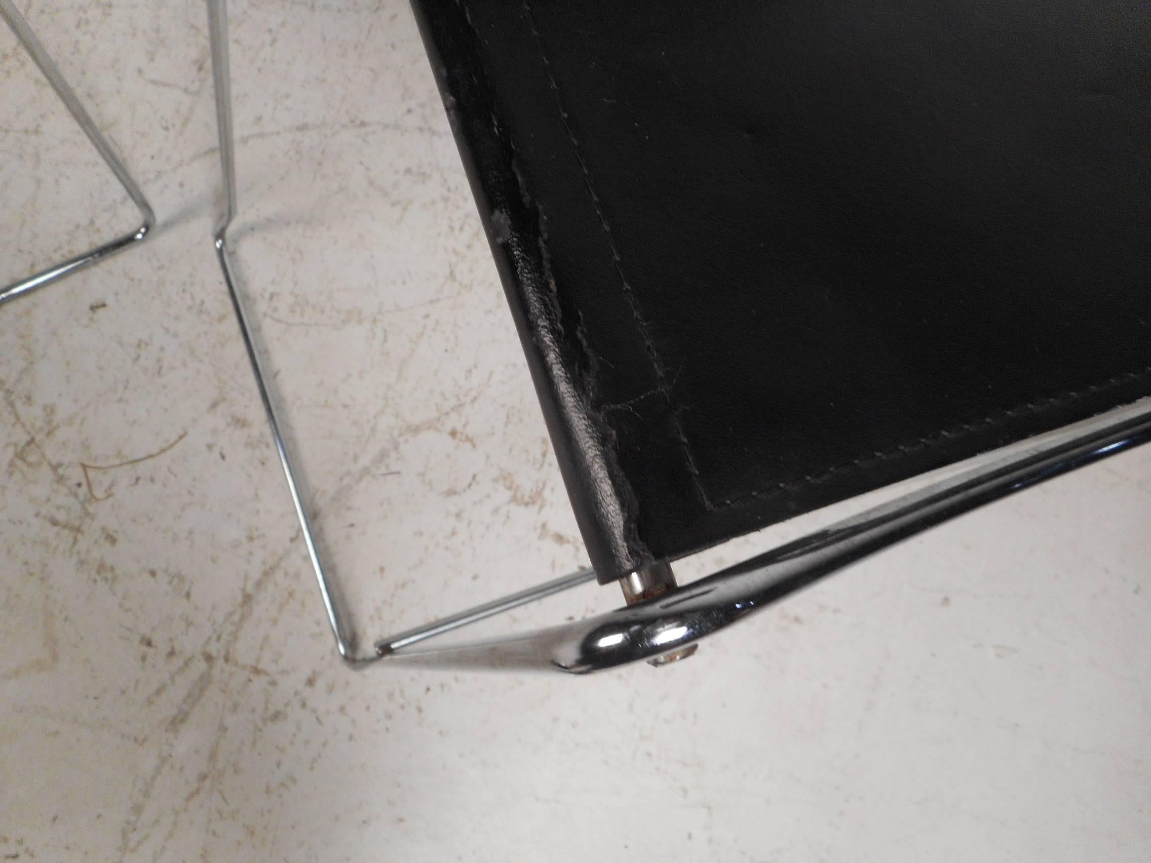 Set of Four Modern Leather and Chrome Bar Stools 5