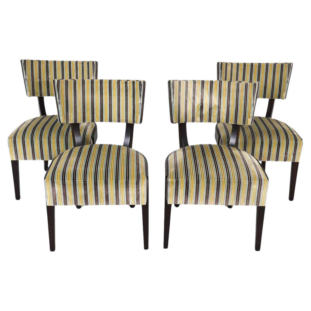 Set of Four Modern Mahogany Framed Slipper Chairs With Striped Upholstery