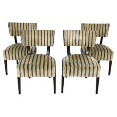 Set of Four Modern Mahogany Framed Slipper Chairs With Striped Upholstery