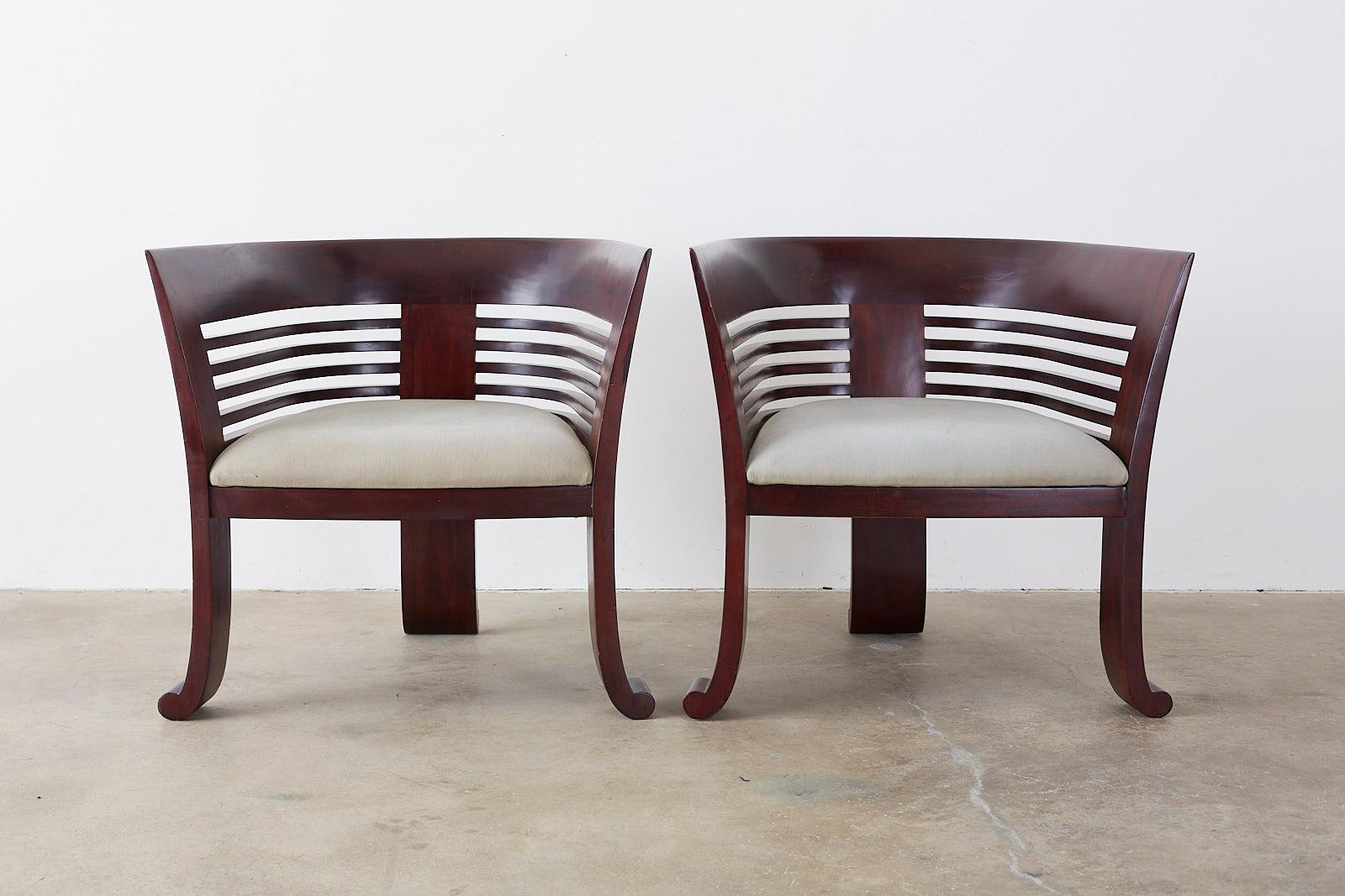 Set of Four Art Deco Style Mahogany Sculptural Tub Chairs In Fair Condition In Rio Vista, CA