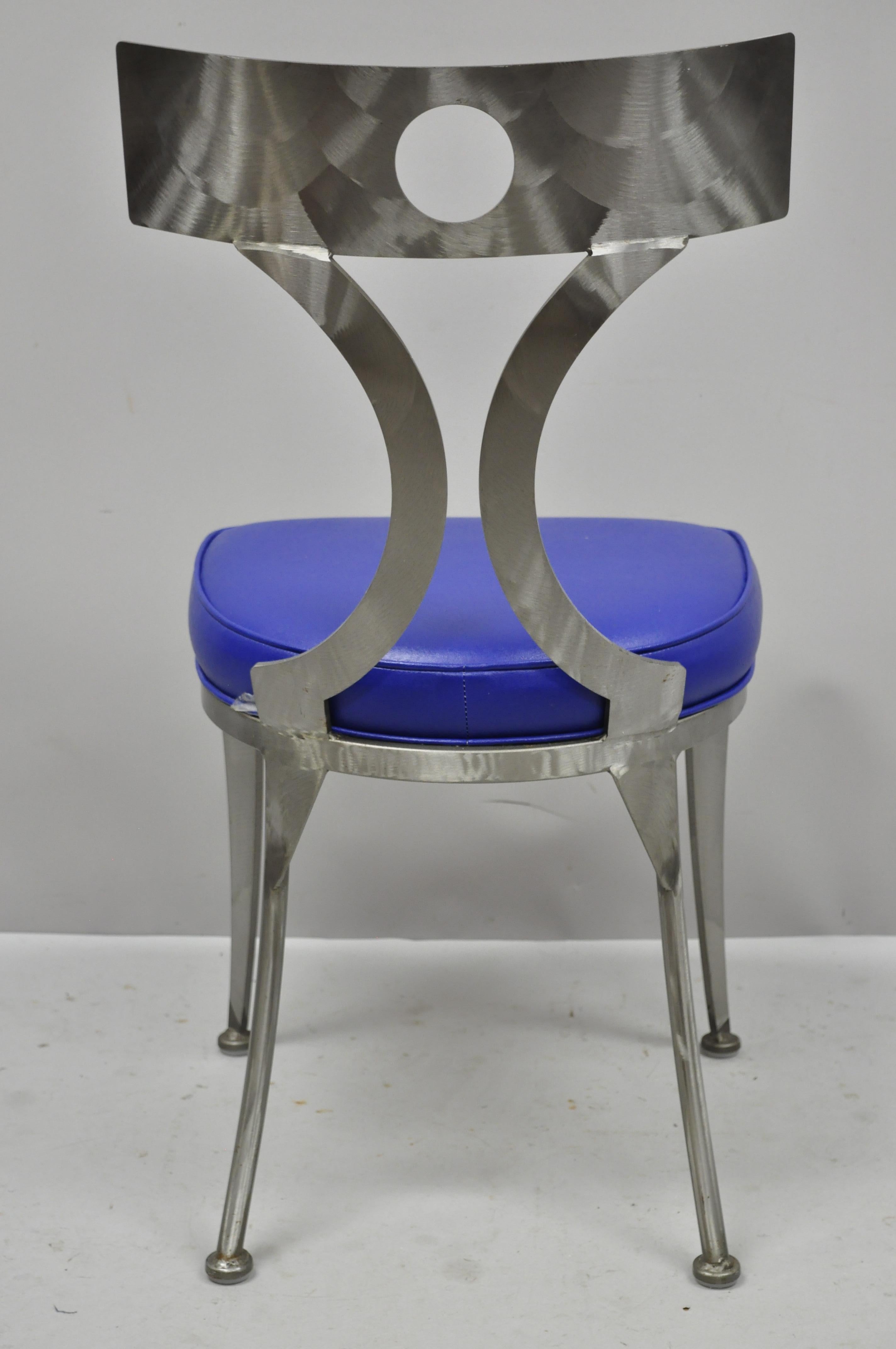 Set of Four Modern Shaver Howard Brushed Steel Metal Modernist Dining Chairs In Good Condition For Sale In Philadelphia, PA