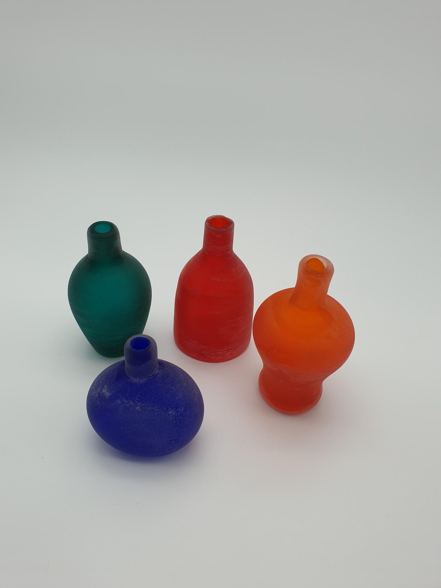 Italian Set of Four Modern Small Murano Glass Vases in 