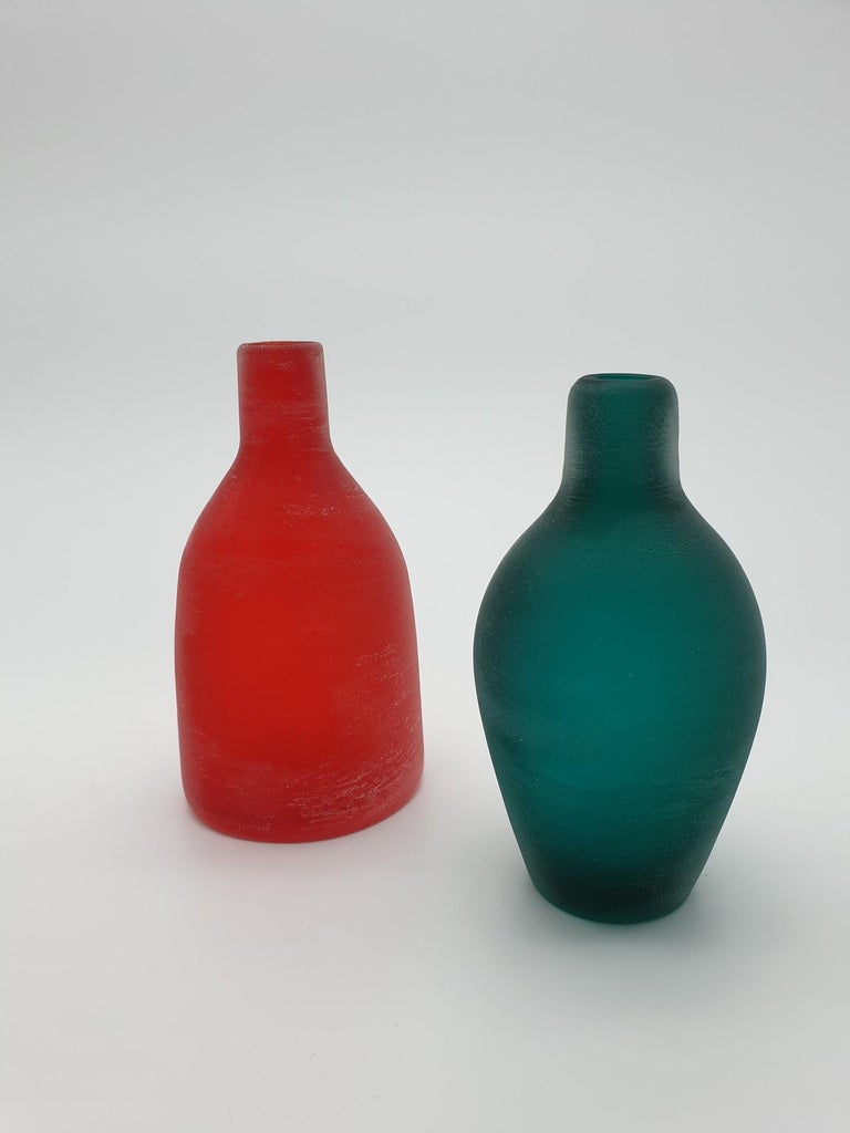 Set of Four Modern Small Murano Glass Vases in "Scavo" Finish, 1980s at