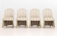 Set of Four Modern Striped Upholstered Dining Chairs with Tapered Legs