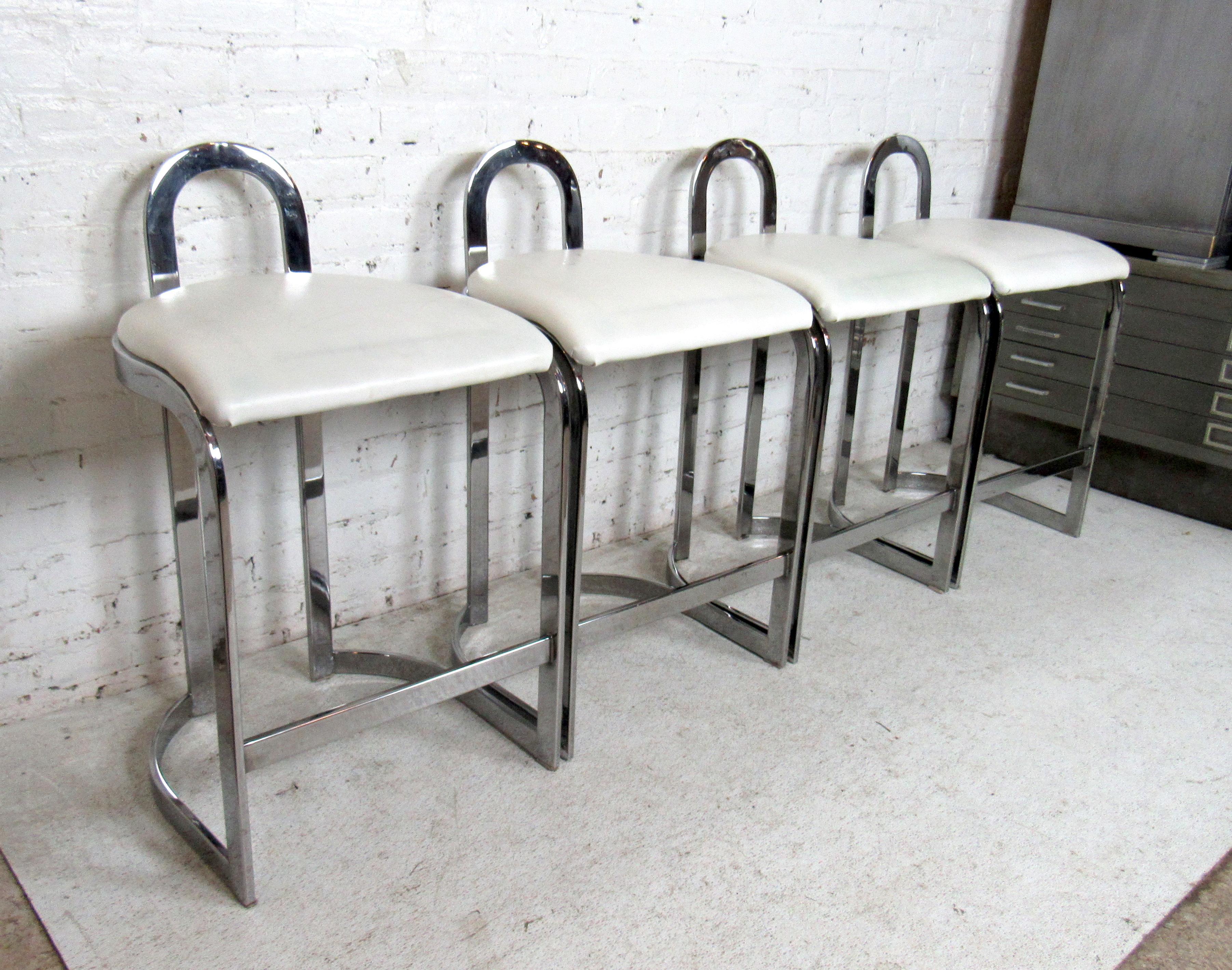 Chrome Set of Four Modern Style Counter Stools