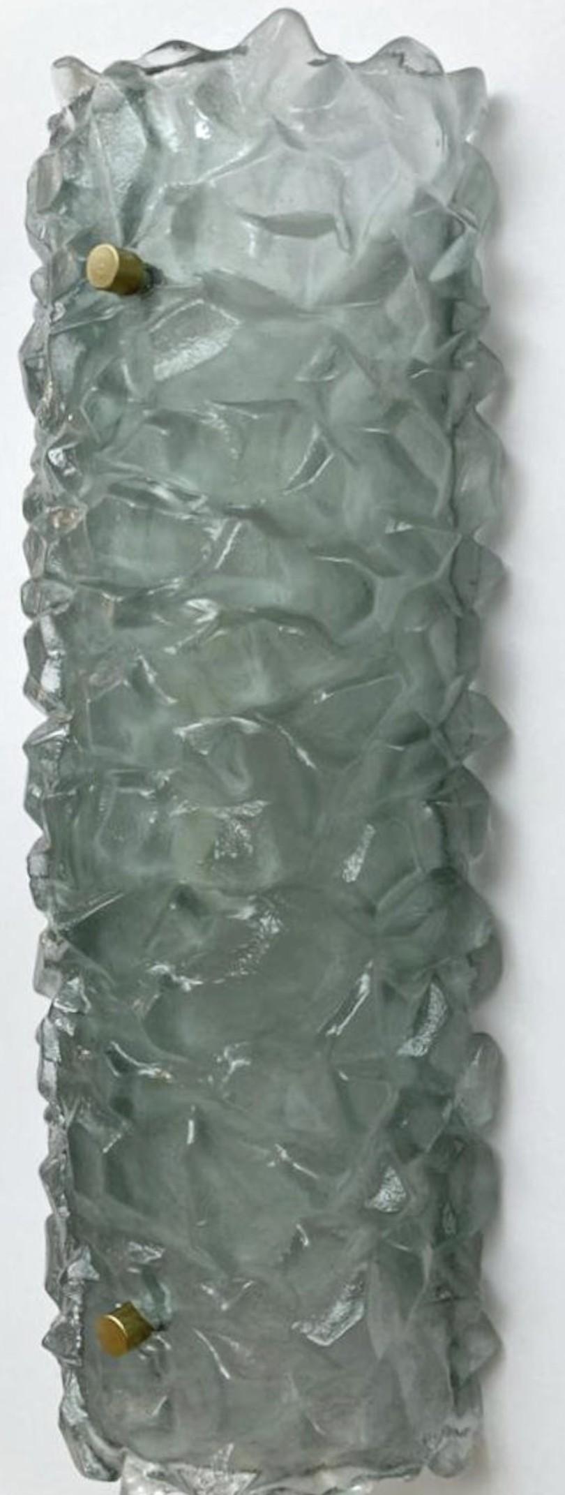 Italian Set of Four Modern Textured Light Green Murano Sconces. Italy, 1980's. For Sale
