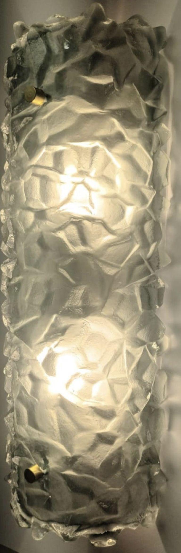 Set of Four Modern Textured Light Green Murano Sconces. Italy, 1980's. In Excellent Condition For Sale In Los Angeles, CA