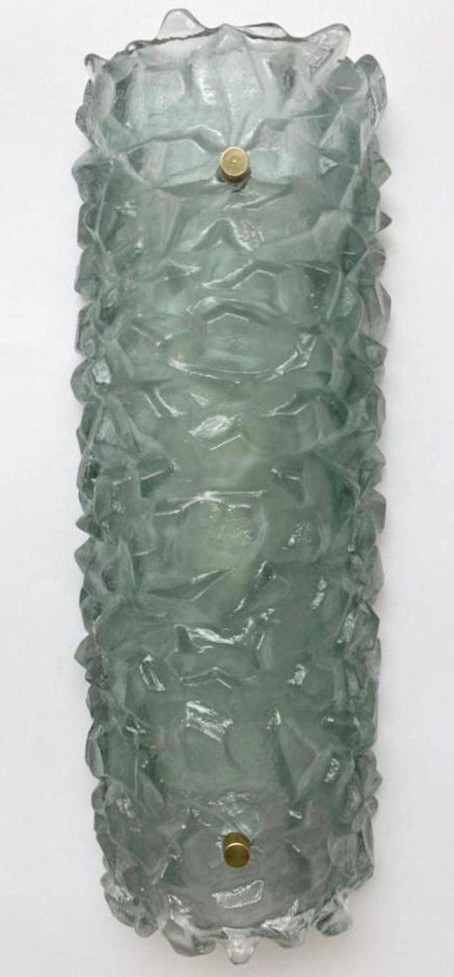 Late 20th Century Set of Four Modern Textured Light Green Murano Sconces. Italy, 1980's. For Sale