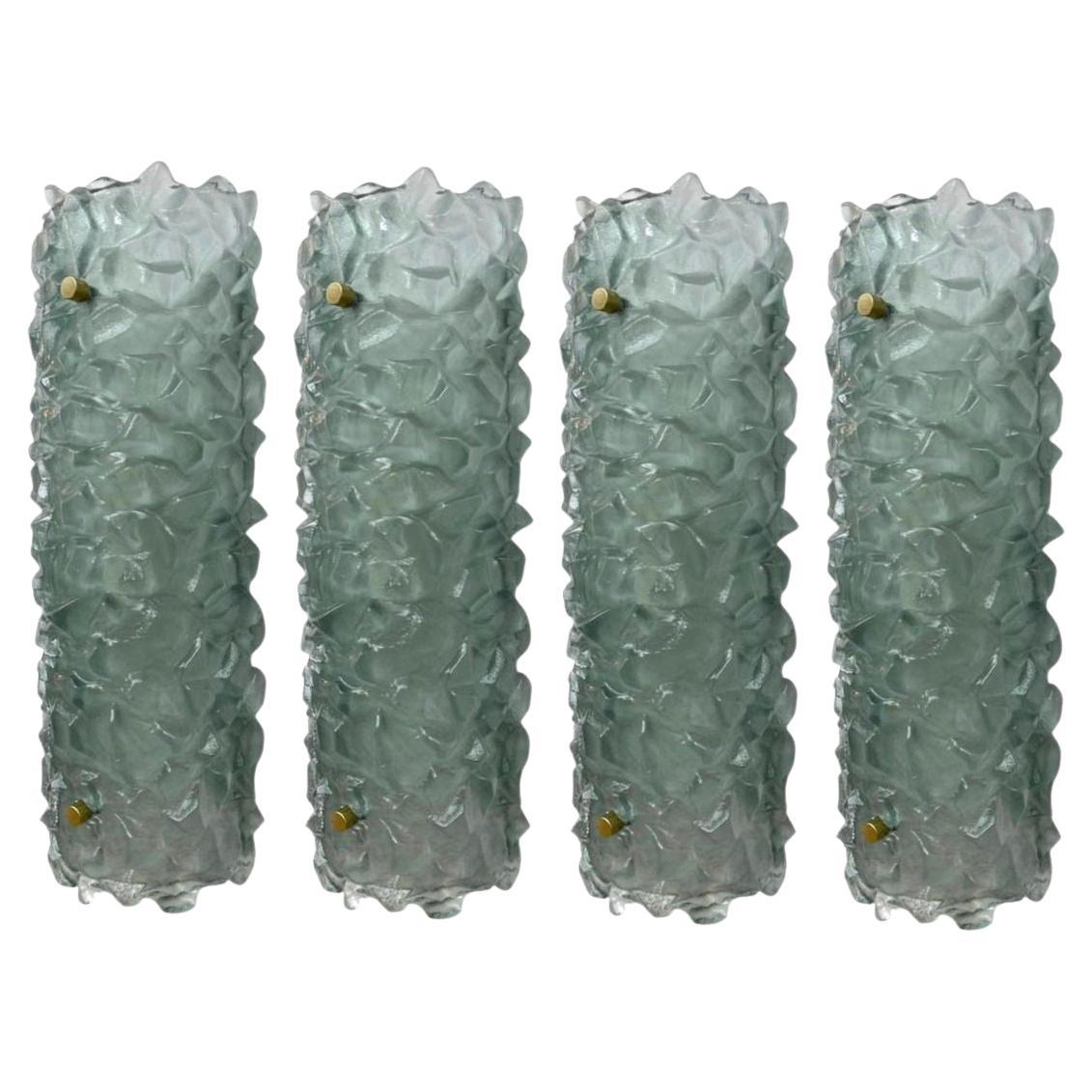 Set of Four Modern Textured Light Green Murano Sconces. Italy, 1980's. For Sale