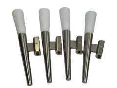 Set of Four Modernist 1980s German Torch Style Glass & Nickel Sconces, Vintage