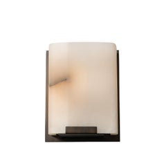Set of Four Modernist Alabaster and Oil Rubbed Bronze Sconces
