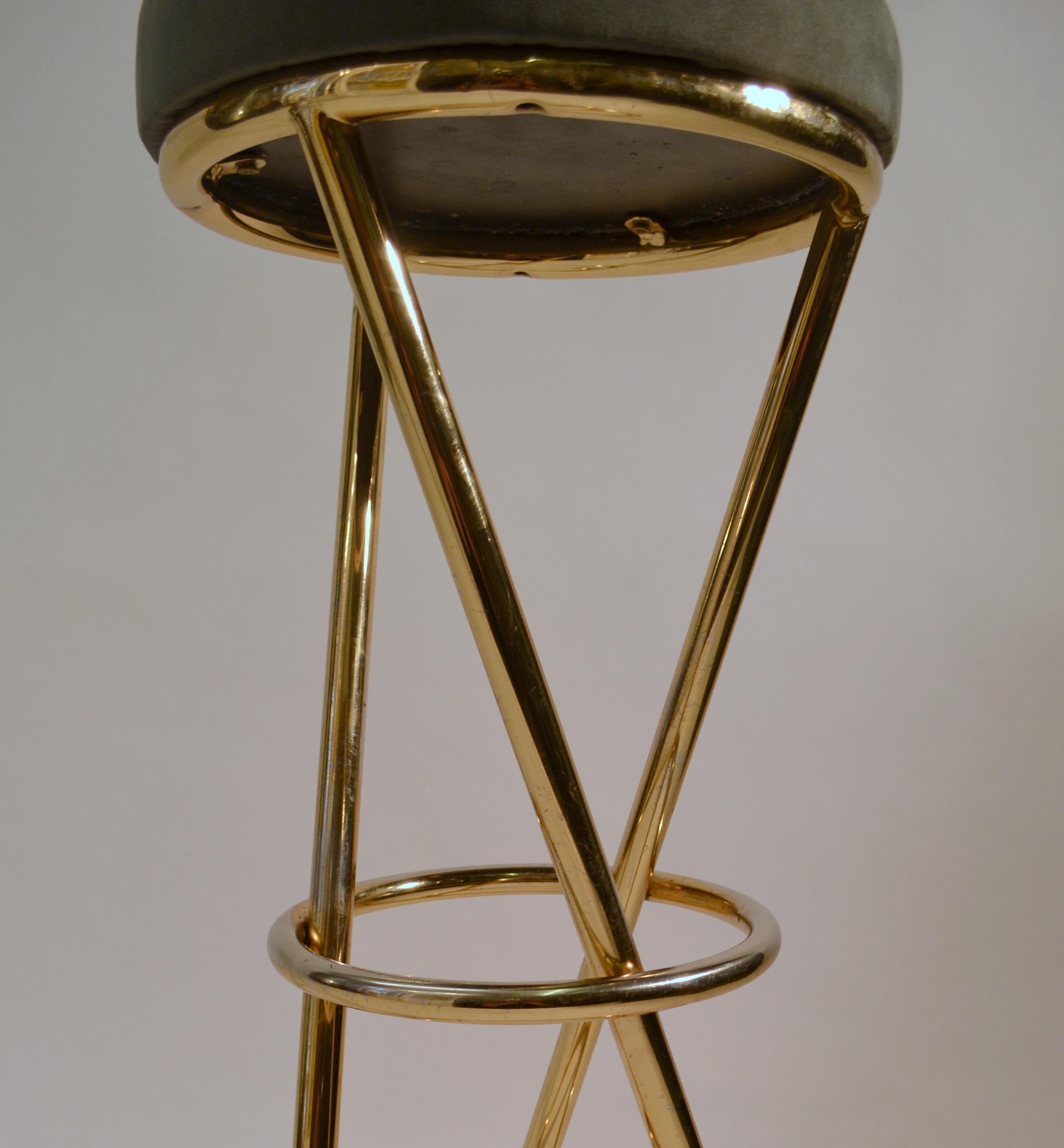 Four Bar Stools in Tubular Brass by Pierre Chareau France 4