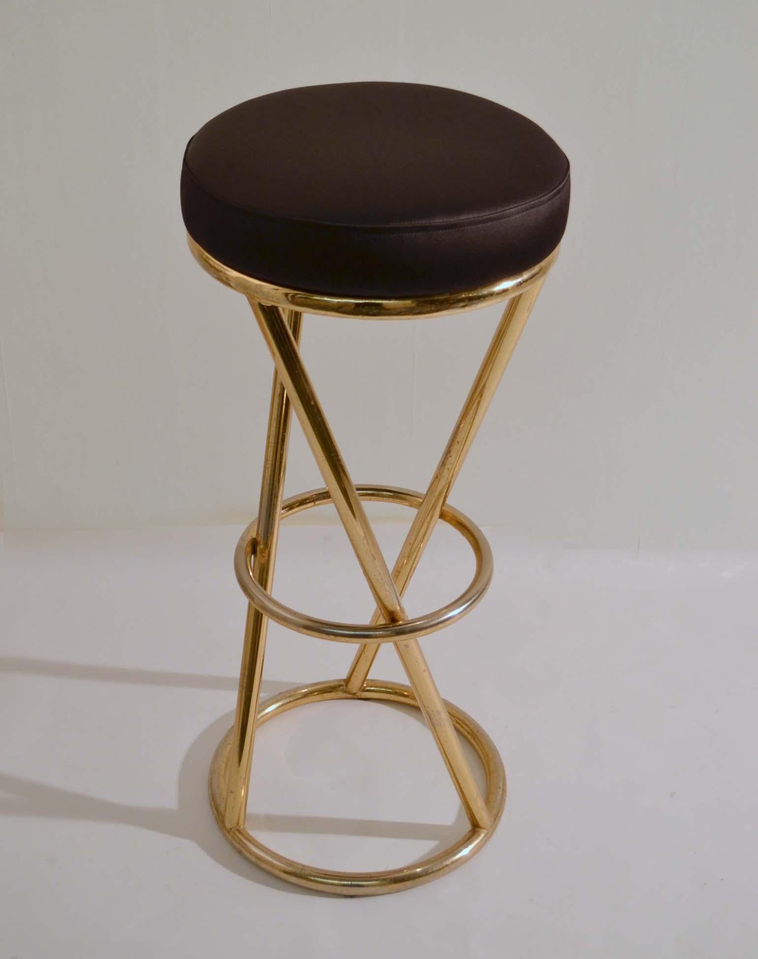 Plated Four Bar Stools in Tubular Brass by Pierre Chareau France