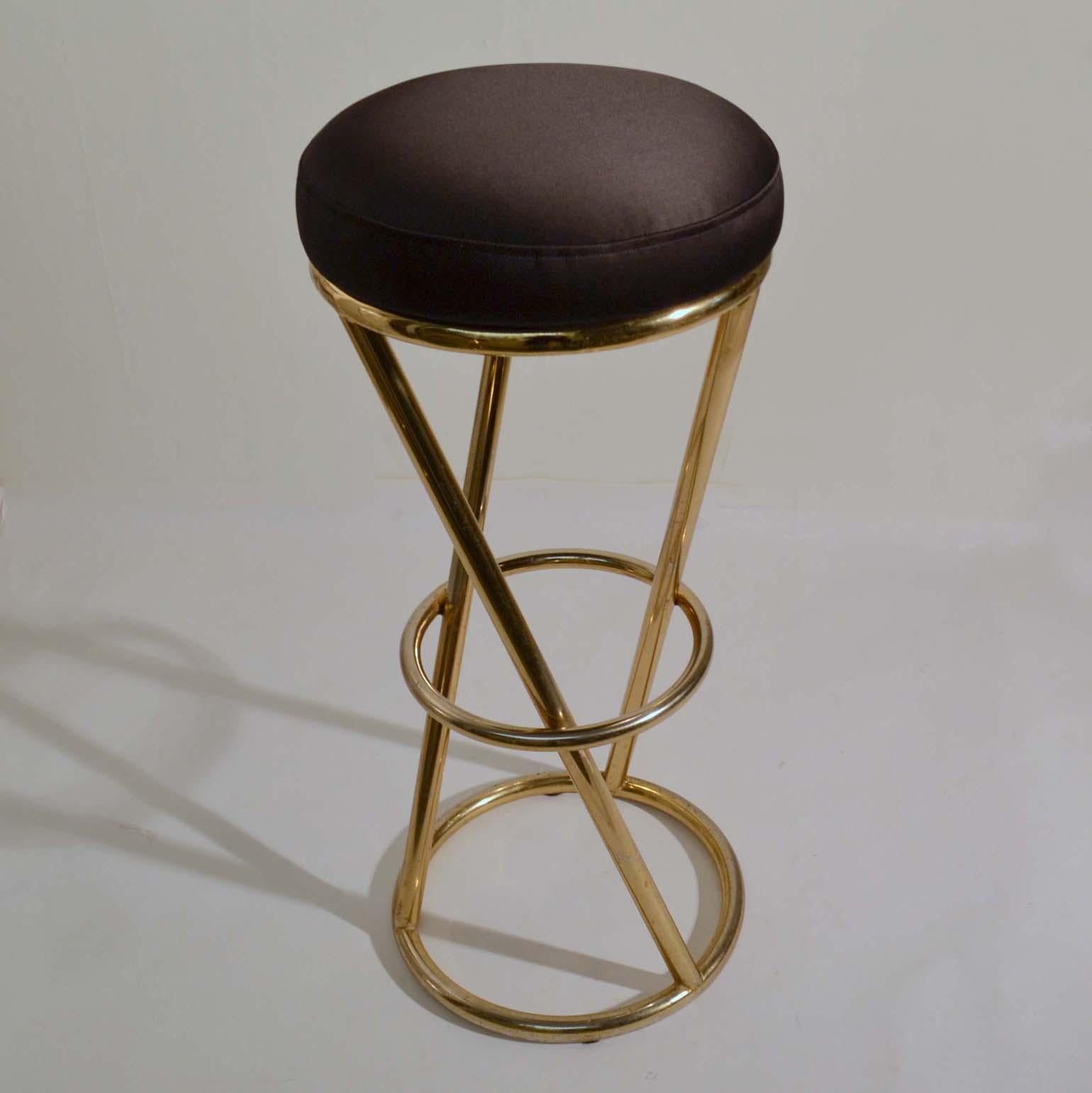 Four Bar Stools in Tubular Brass by Pierre Chareau France In Good Condition In London, GB