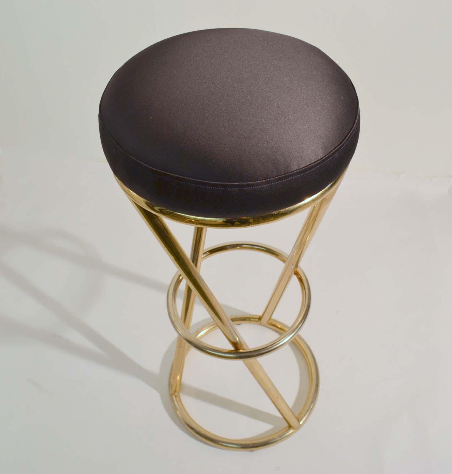 Late 20th Century Four Bar Stools in Tubular Brass by Pierre Chareau France
