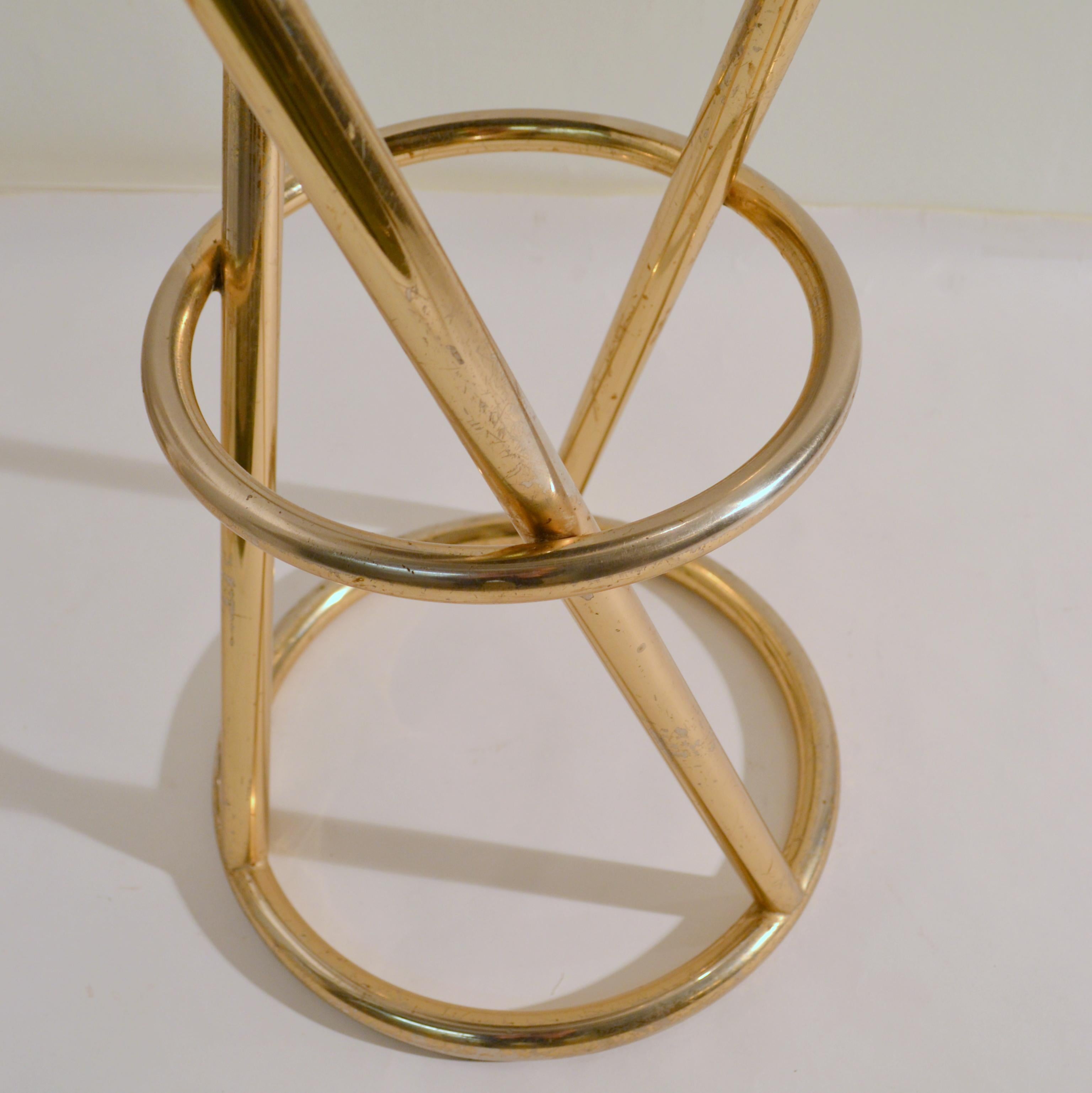 Textile Four Bar Stools in Tubular Brass by Pierre Chareau France