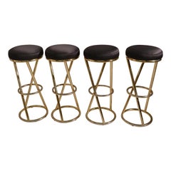 Four Bar Stools in Tubular Brass by Pierre Chareau France