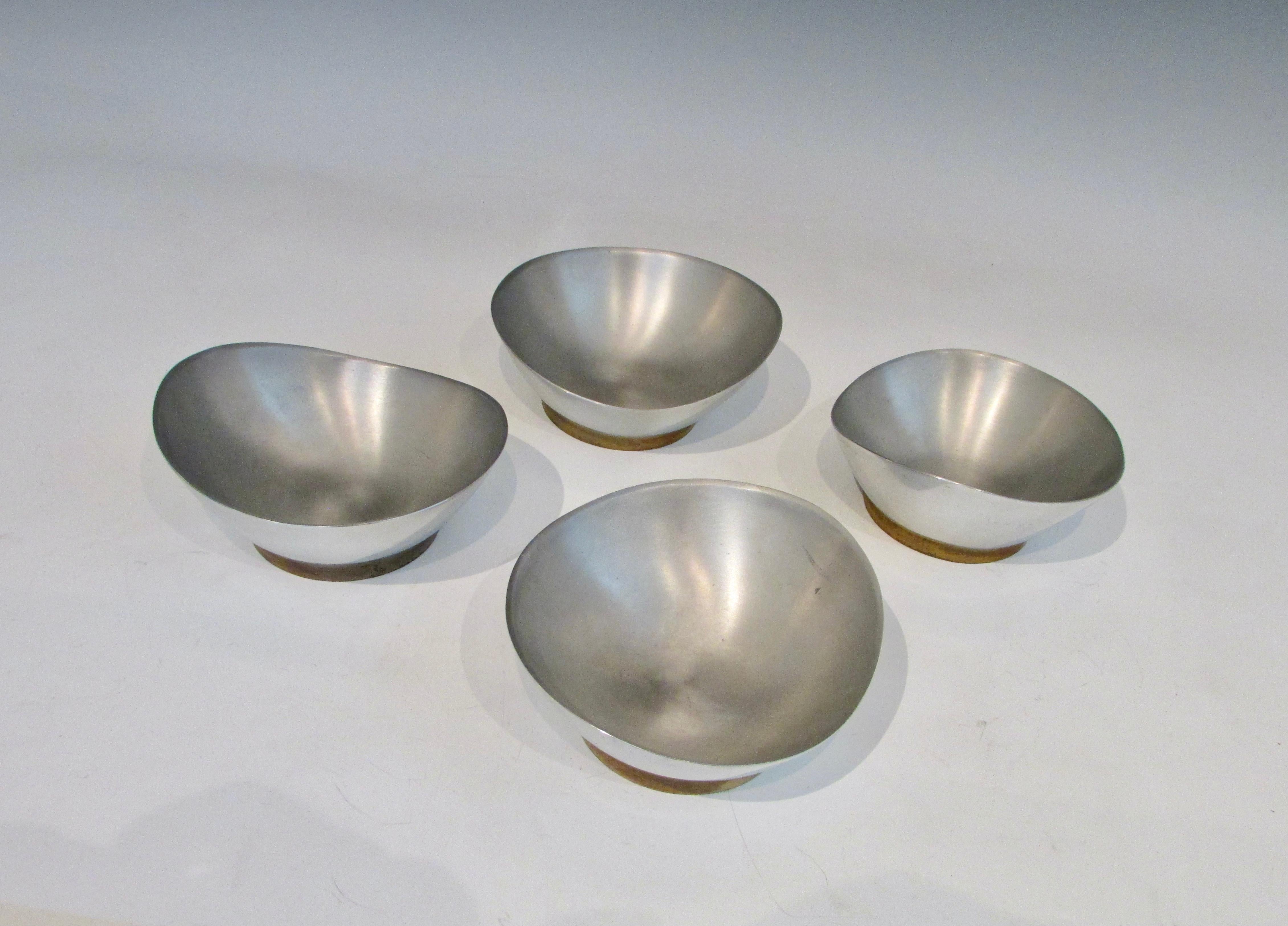 American Set of Four Modernist Cast Aluminum Biomorphic Shape Serving Bowls For Sale