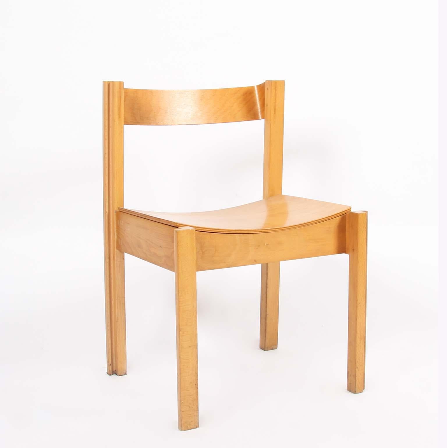 Mid-Century Modern Set of Four Modernist English 1960s Bent Ply and Beech Chairs For Sale