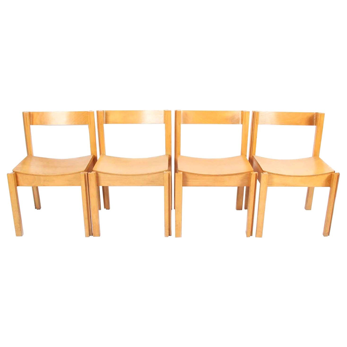 Set of Four Modernist English 1960s Bent Ply and Beech Chairs For Sale