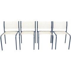 Set of Four Modernist Indoor/Outdoor Chairs with Mesh Seats and Backs