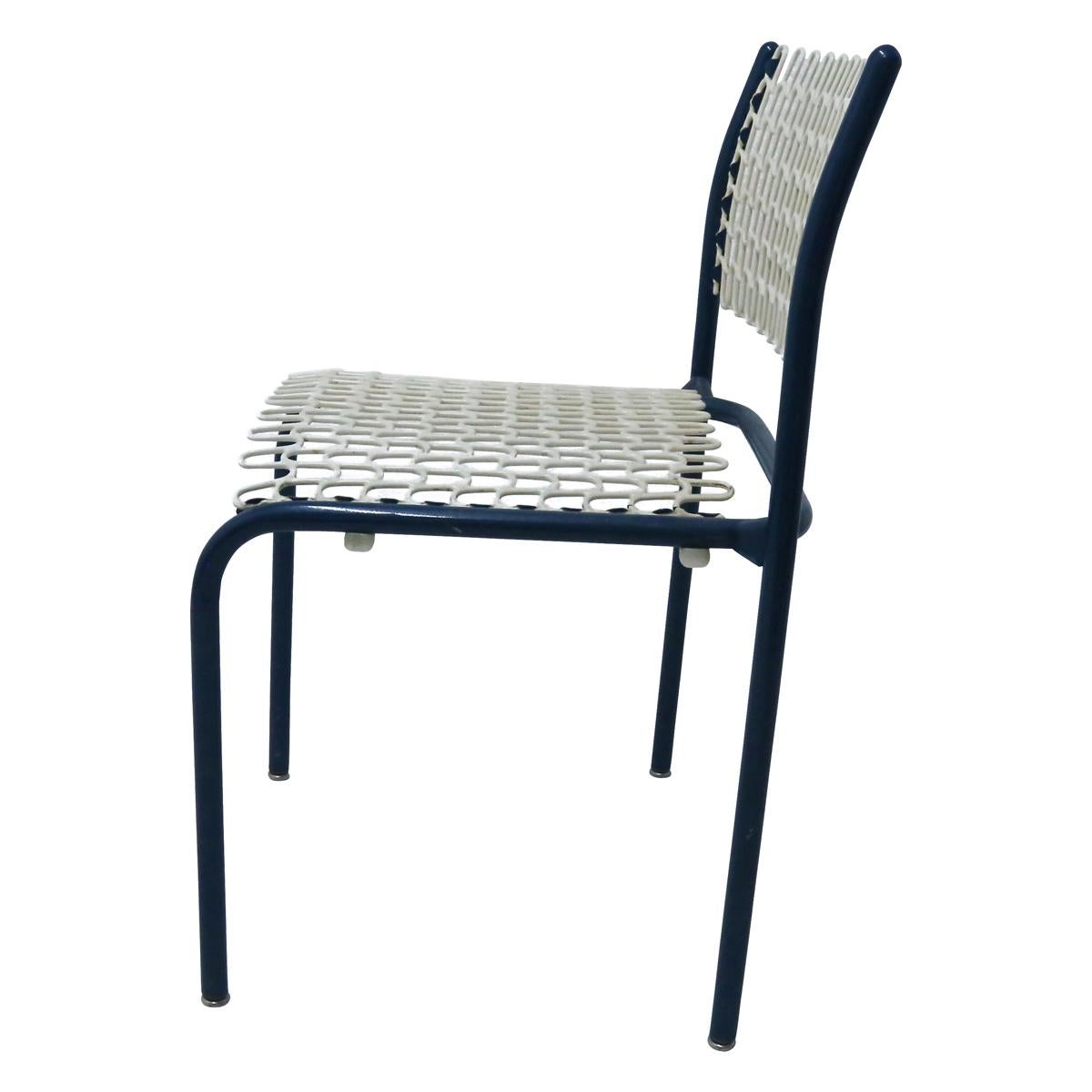 Metal Set of Four Modernist Indoor/Outdoor Chairs with Mesh Seats and Backs For Sale