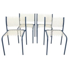 Set of Four Modernist Indoor/Outdoor Chairs with Mesh Seats and Backs