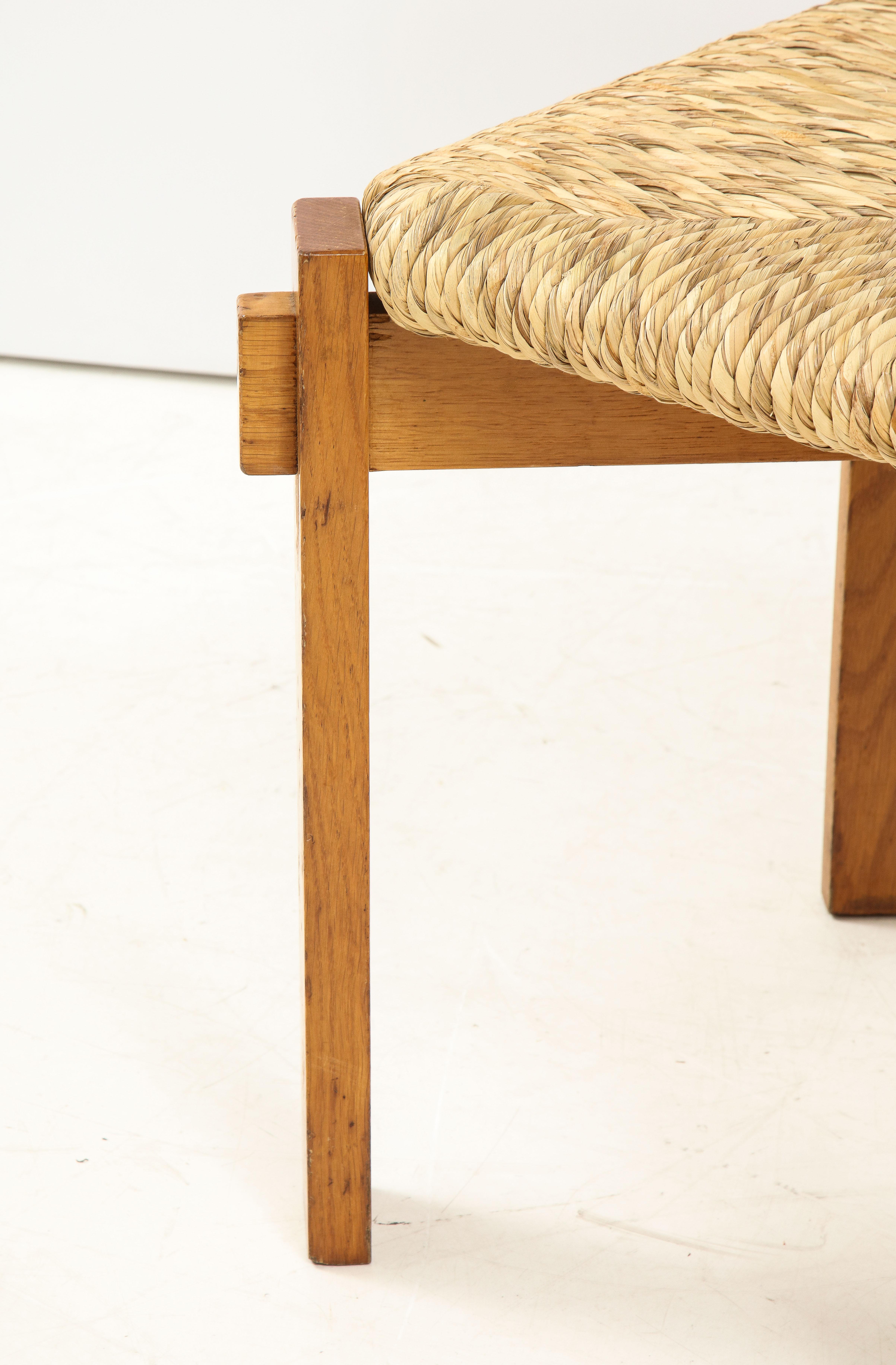 Mid-20th Century Set of Four Modernist Italian Oak and Straw Chairs