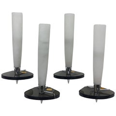 Vintage Set of Four Modernist Italian Steel Smoked glass Wall Lights, Made 1970