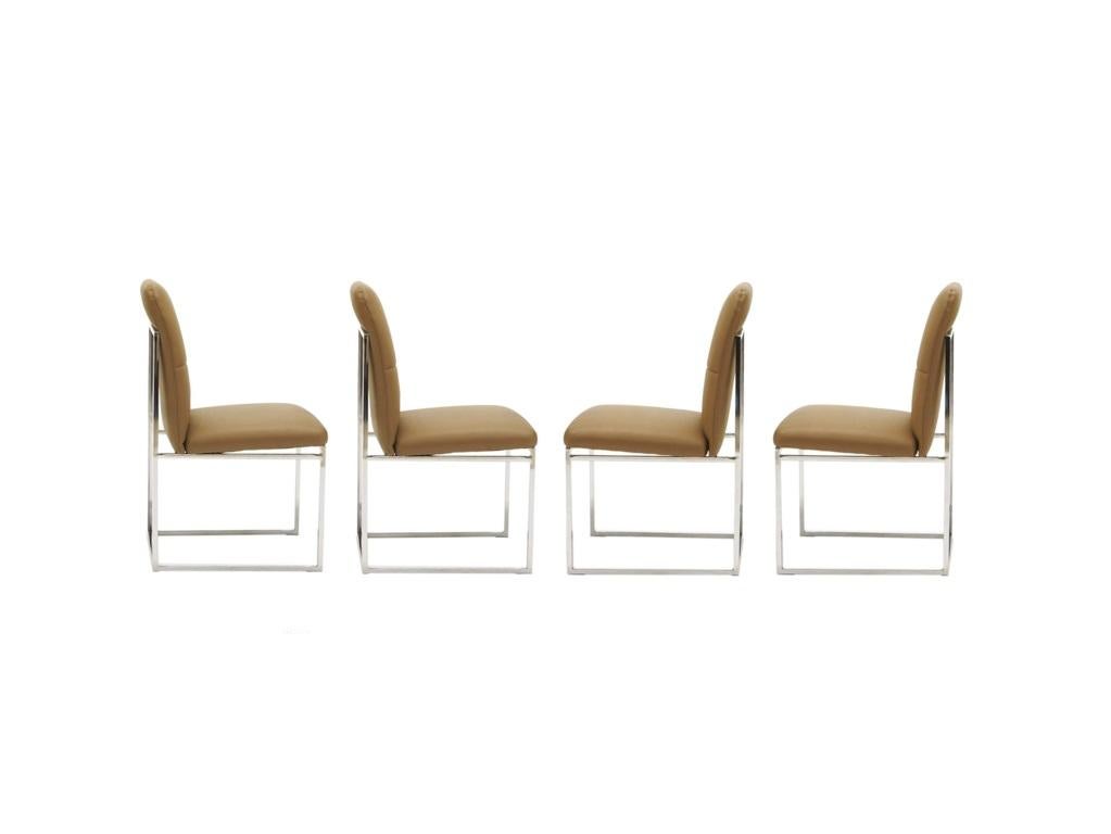 Naugahyde Set of Four Modernist Milo Baughman Style Game or Dining Chairs  For Sale