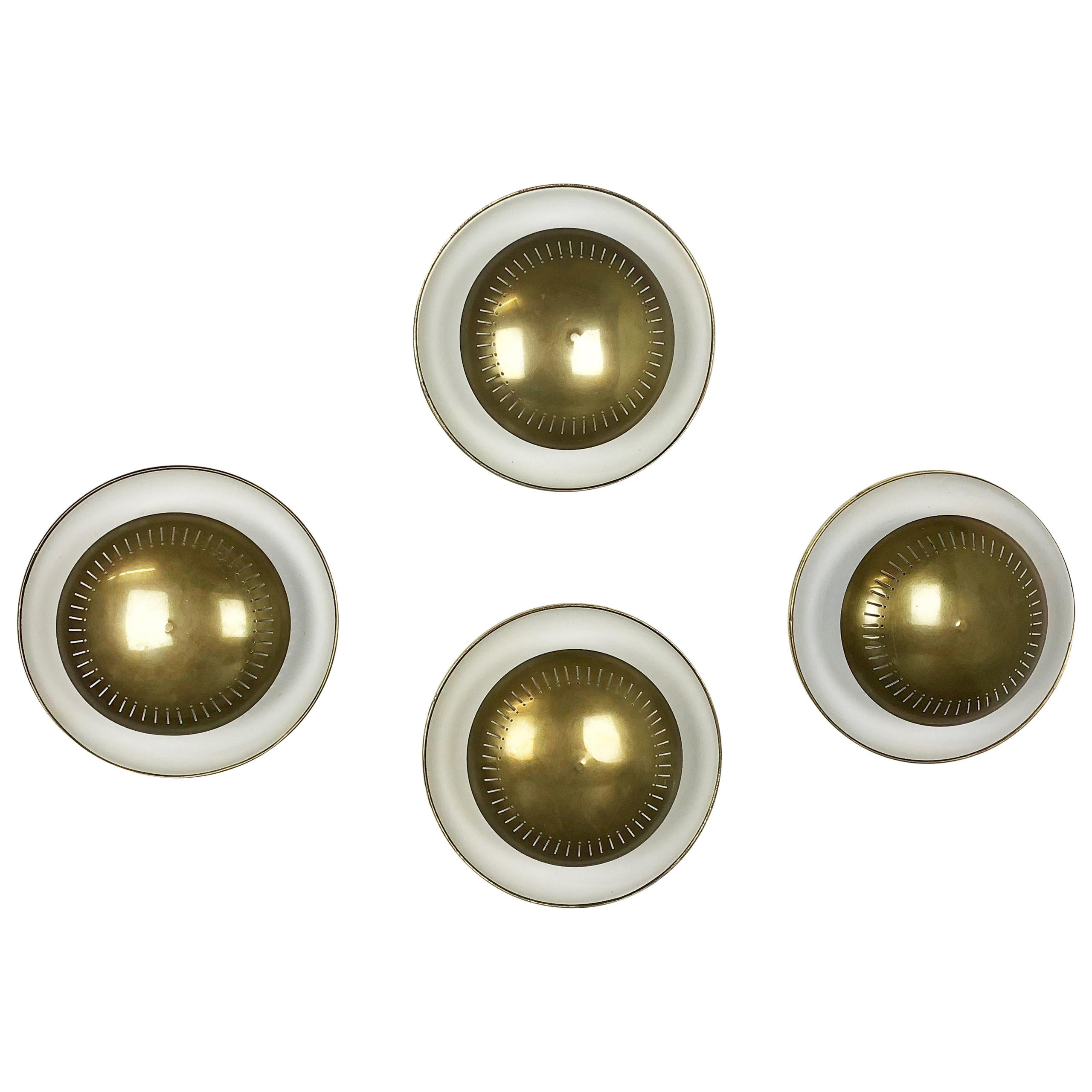 Set of four Modernist Sarfatti Style Brass Metal Sconces Wall Light, Italy 1950s