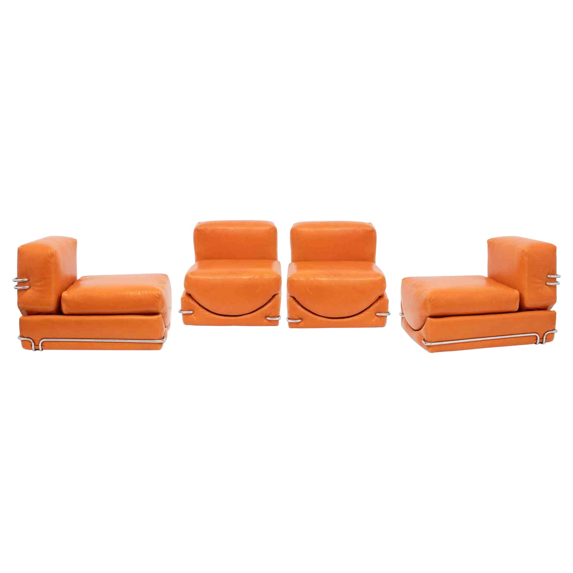 Set of Four Modular Leather Armchairs by INSA, 1970s For Sale