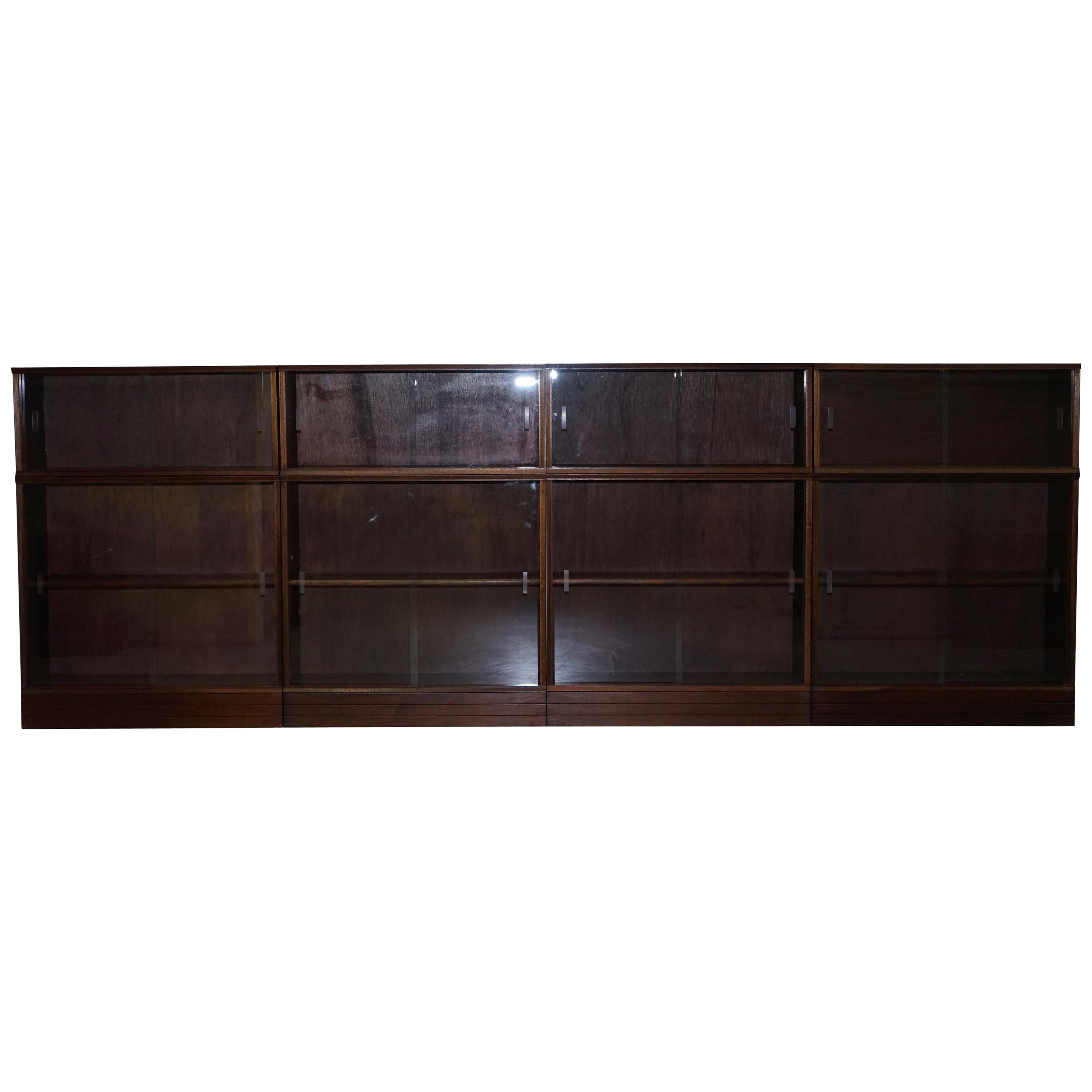 Set of Four Modular Stacking Mahogany Library Bookcases Glass Doors