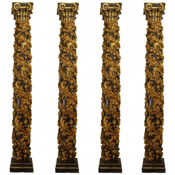 French Rococo Column Set of 4 Italian Rococo Painted Carved Columns For Sale at 1stDibs ...