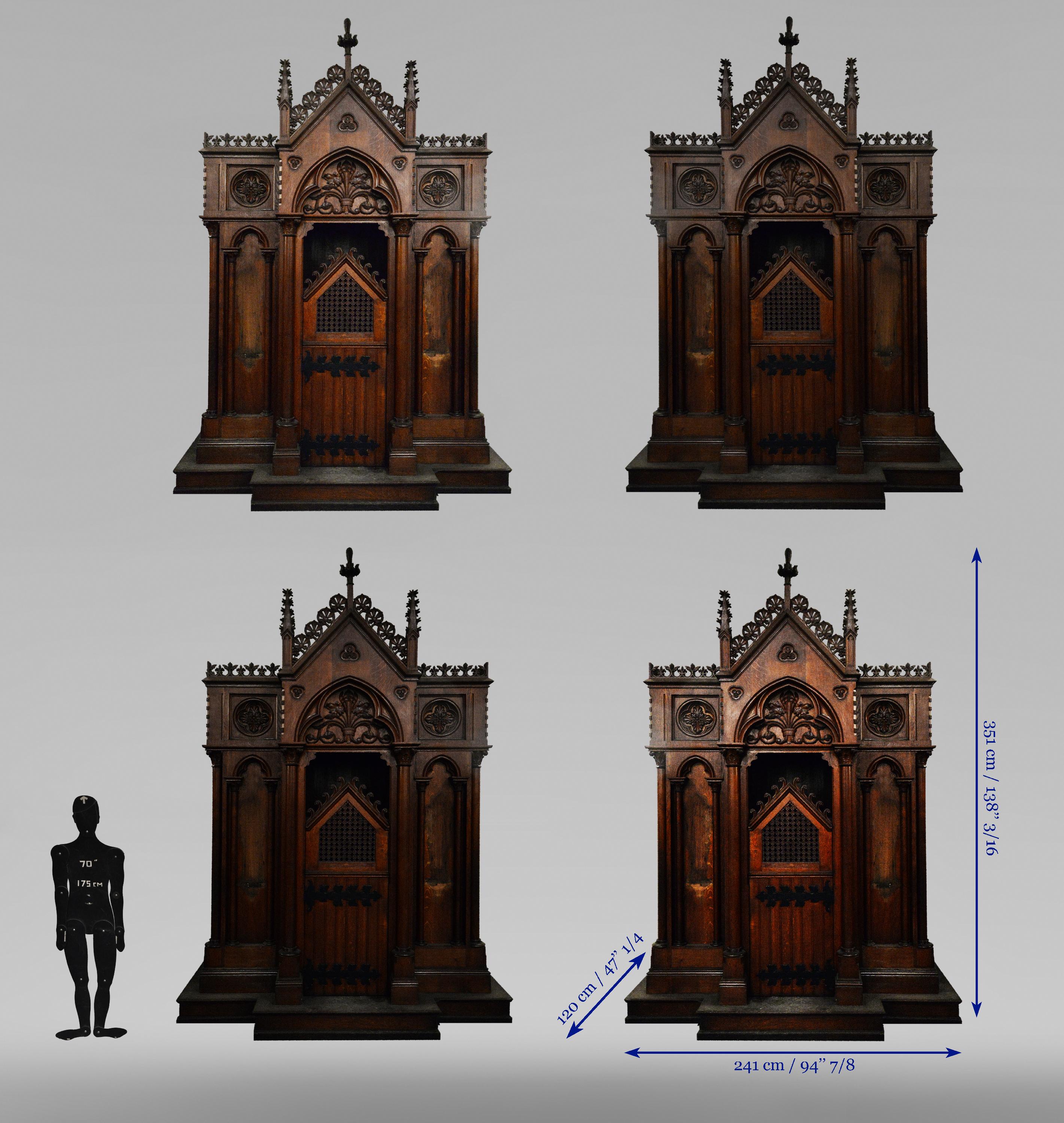 Wood Set of Four Monumental Neo-Gothic Confessionals in Oak For Sale