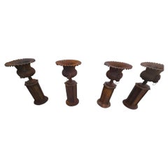 Set of Four Monumental Oxidized Iron Garden Urns, Italy, 1960s