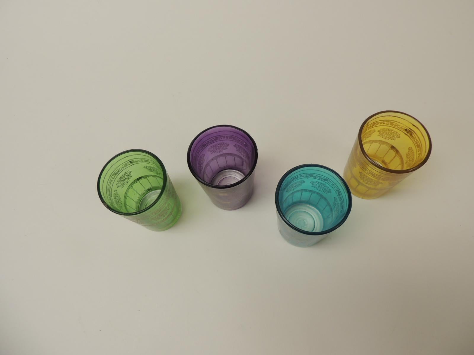 Mid-Century Modern Set of Four Moroccan Colorful Tea Glasses