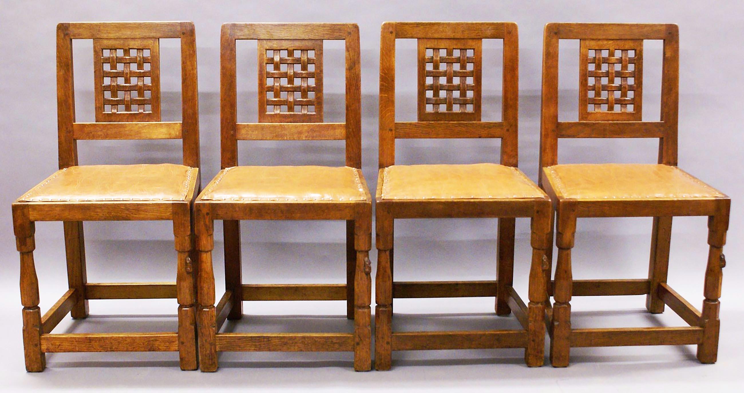 Oak Set of Four “Mouseman” Side Chairs