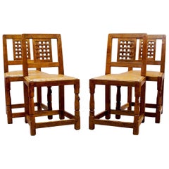 Antique Set of Four “Mouseman” Side Chairs