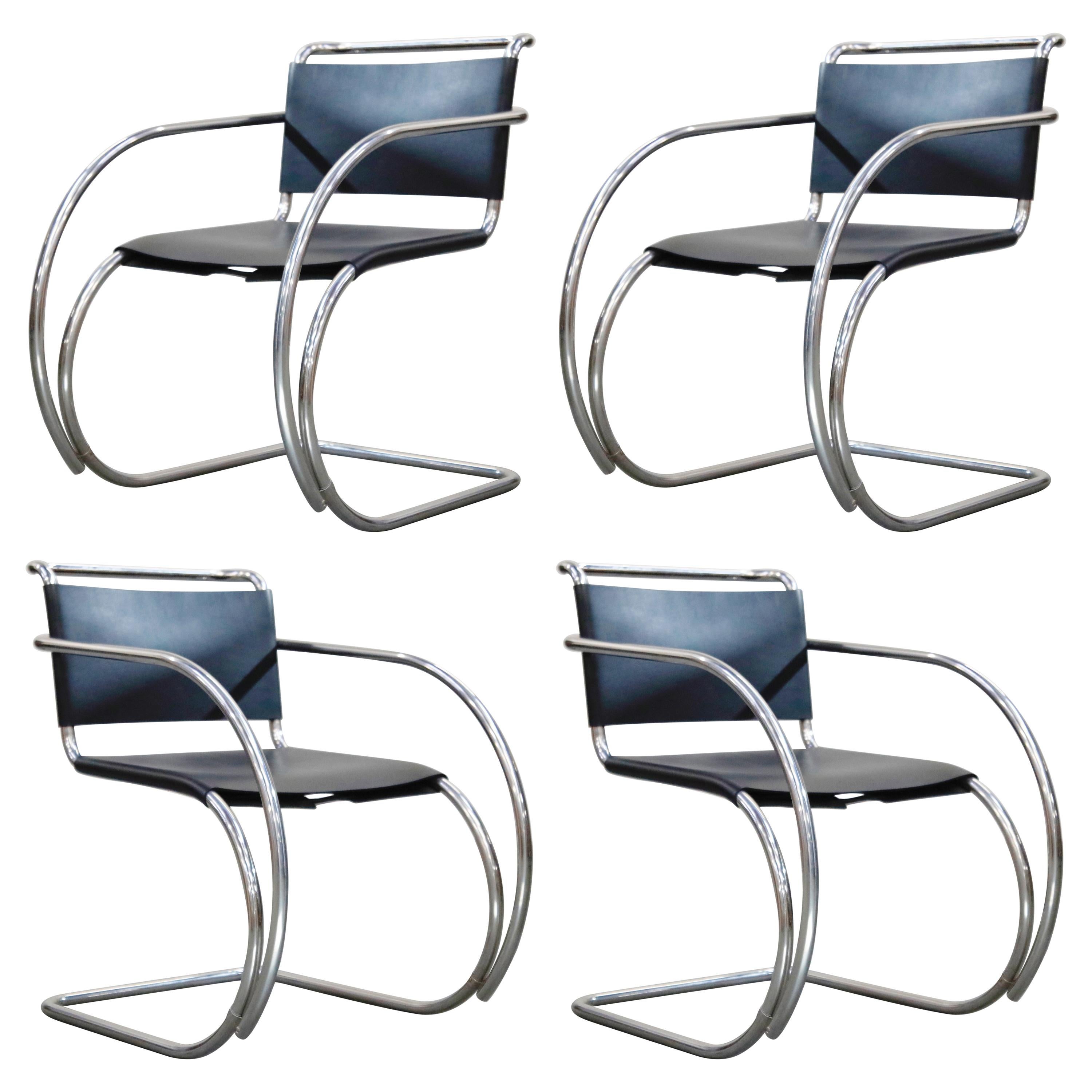 Set of Four MR20 Armchairs by Mies van der Rohe for Knoll, Signed