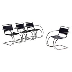 Set of four MR20 Bauhaus tubular chrome and leather dining armchairs, 1970s