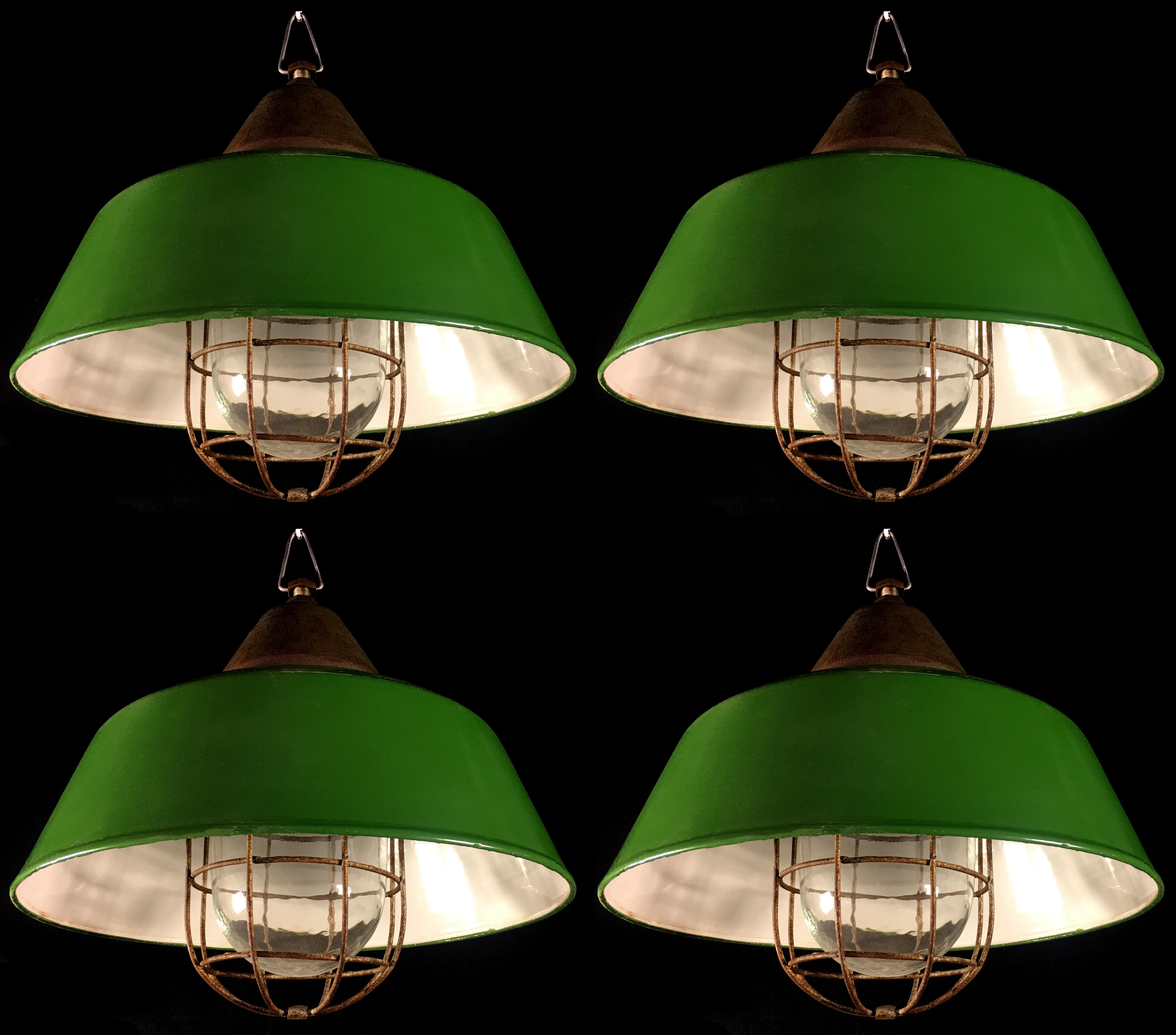 Hungarian Set of Four Multicolor Industrial Pendant Lights, Budapest, 1950s