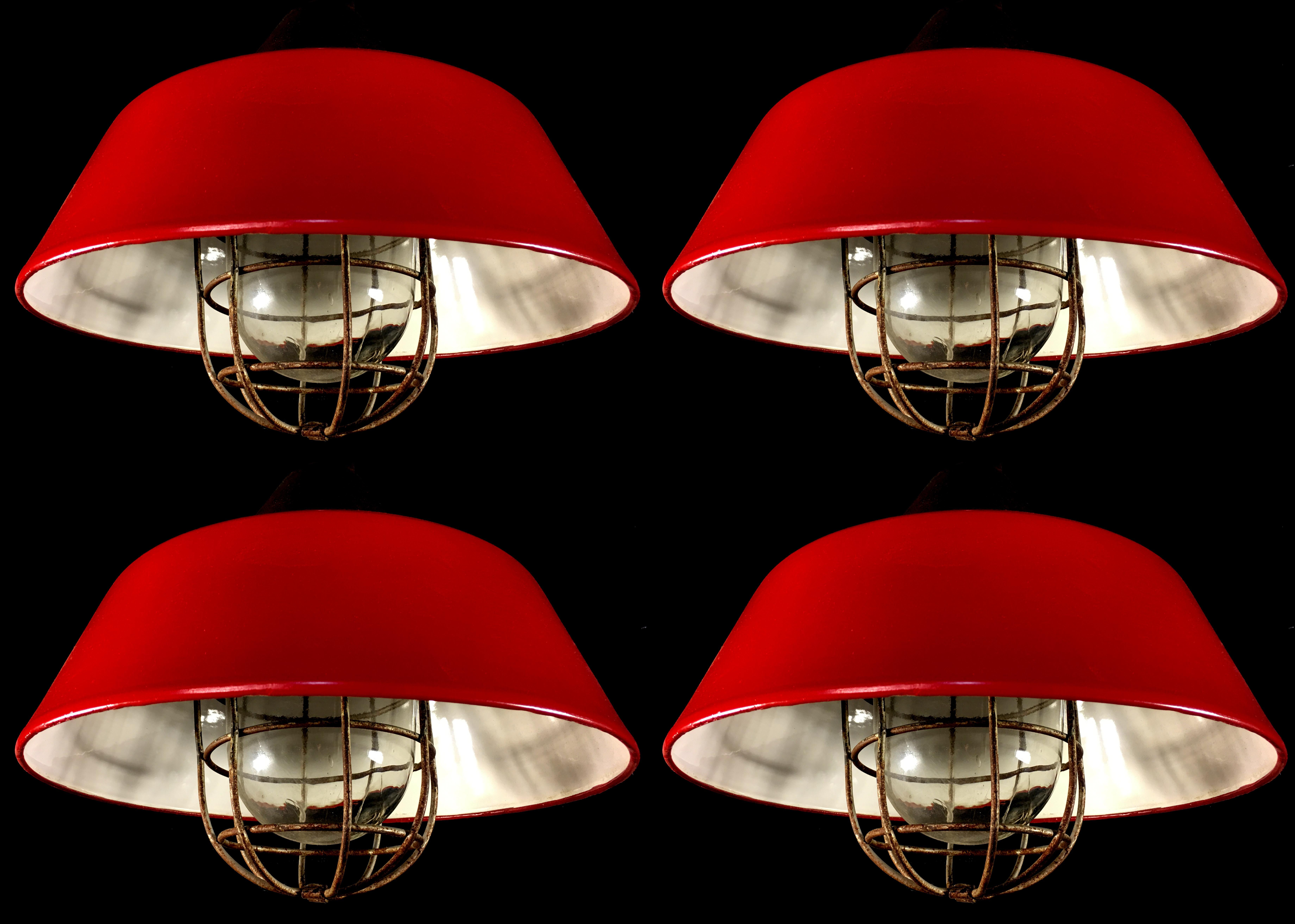 20th Century Set of Four Multicolor Industrial Pendant Lights, Budapest, 1950s